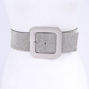 BNWT Plus Size Crystal Buckle Rhinestone Fashion Elastic Stretch Belt
